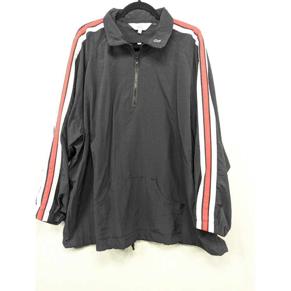 Wella XL Pullover Jacket Windbreaker Black Red White Stripe 1/4 Zip Front - Picture 1 of 11